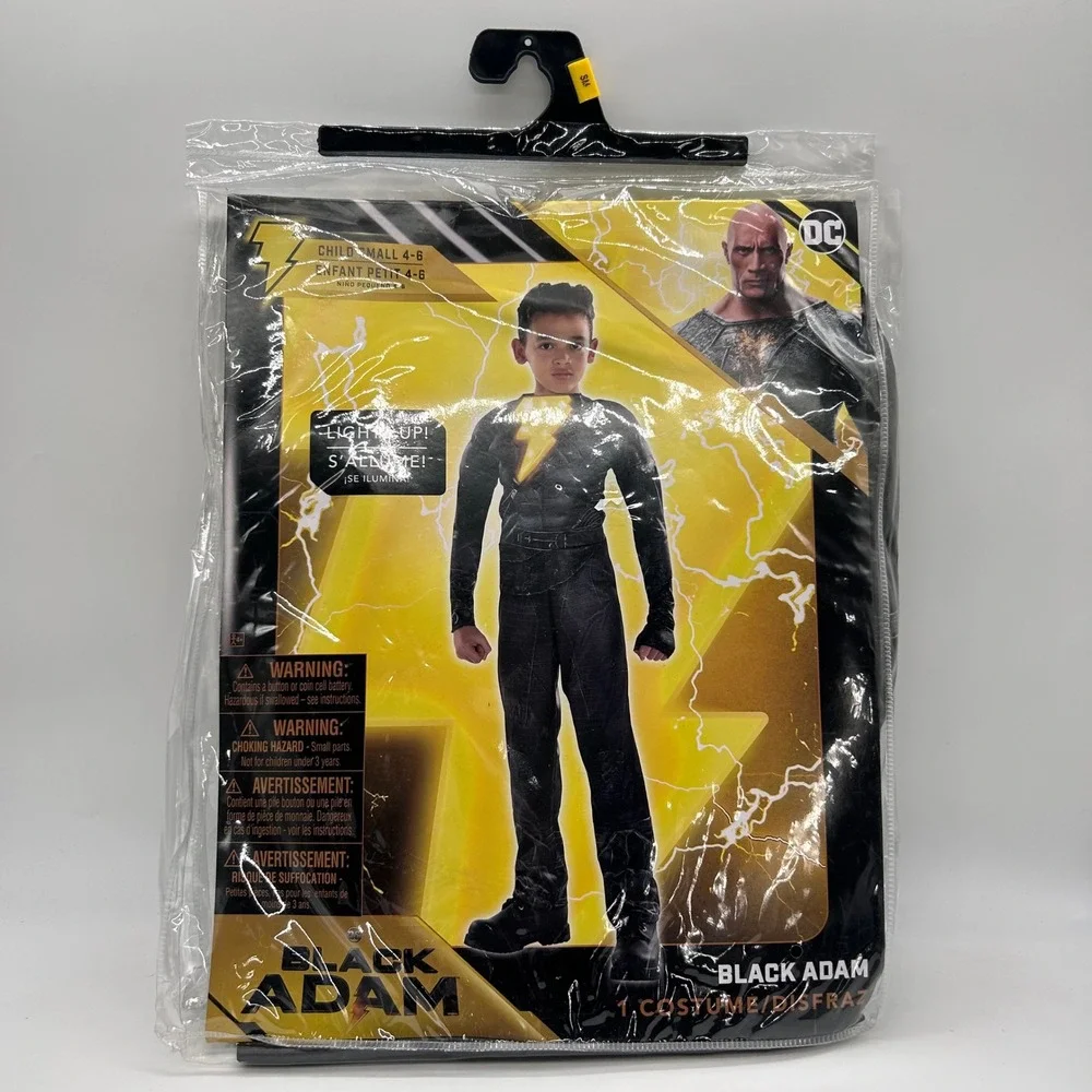 NEW Black Adam‎ Costume Child Small 4-6 Lights Up DC Comics Halloween Cosplay